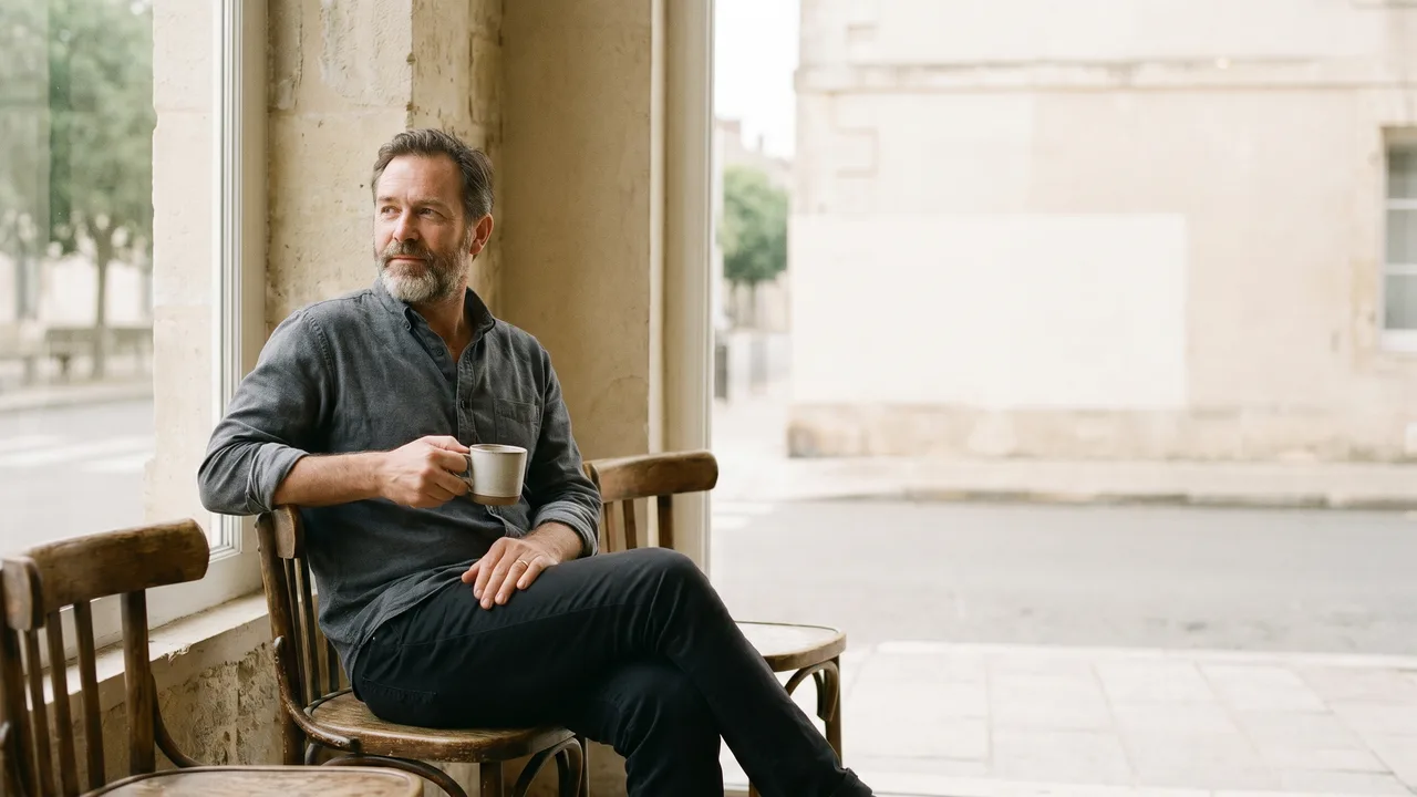 Man in a crisp button-up shirt, modeling an appropriate business casual t-shirt style.