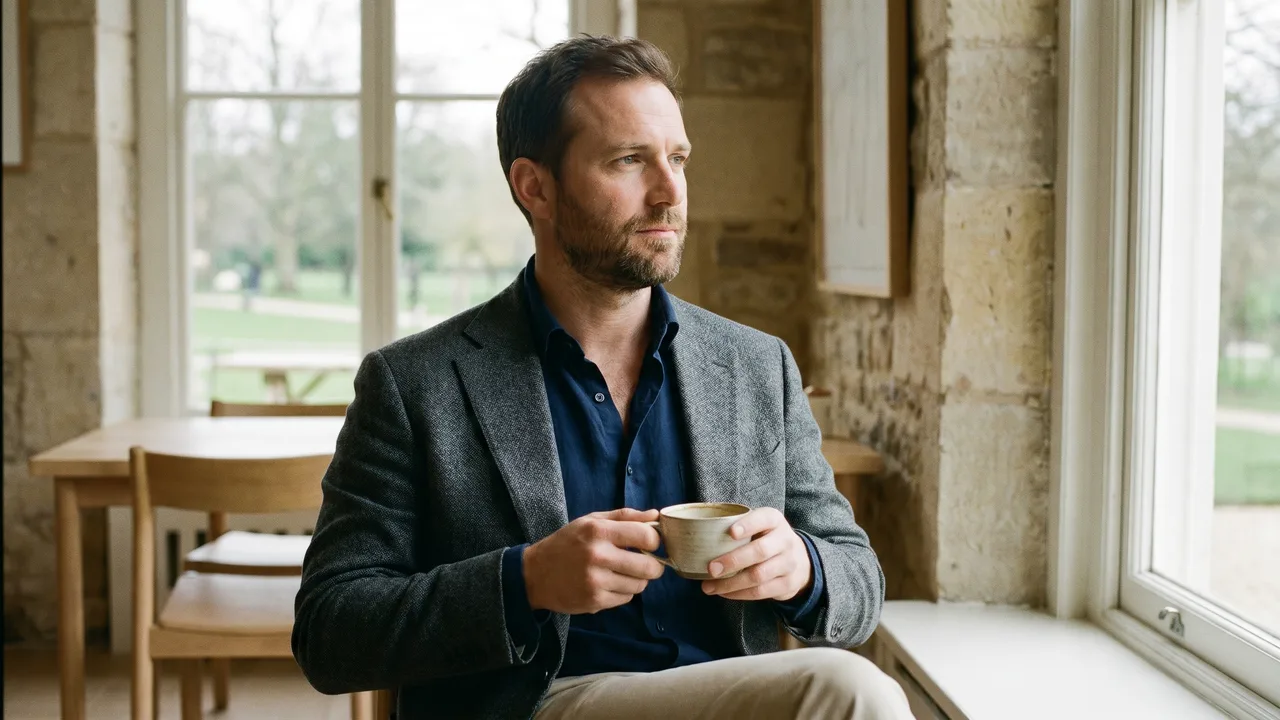 A man in a crisp open-collar shirt epitomizes business casual without a tie.