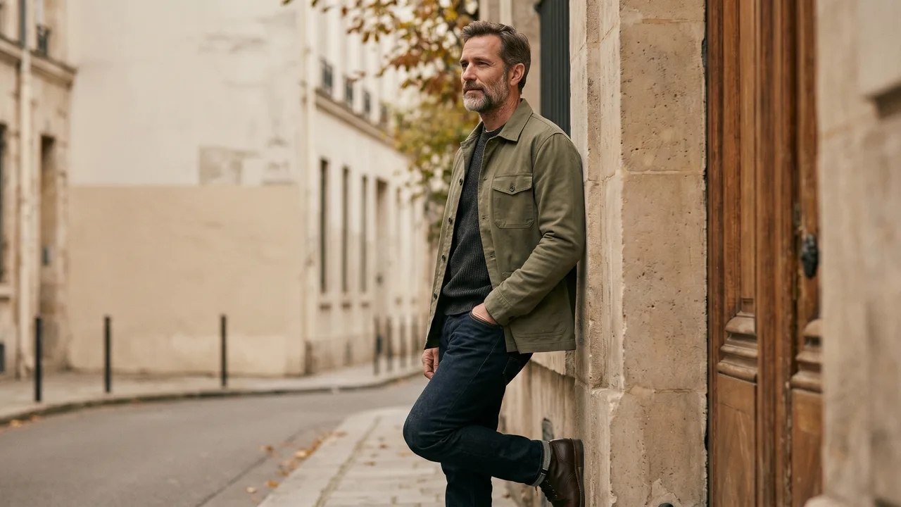 A man in smart-casual layers naturally embodies the casual smart dress code.