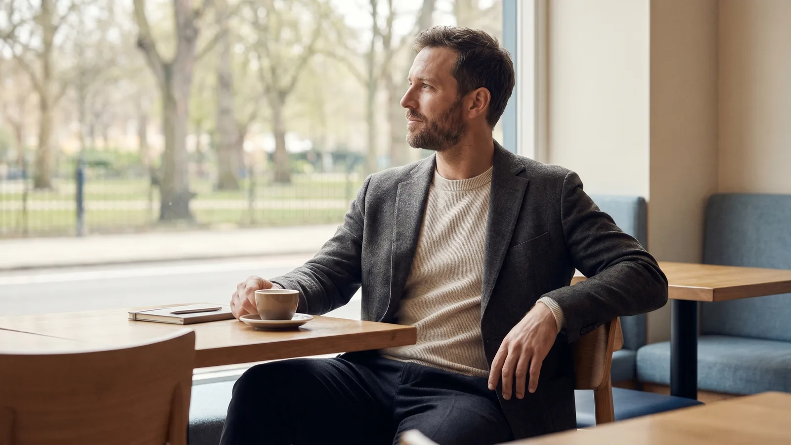 A man in a candid mid-shot showcasing key mens business casual essentials.