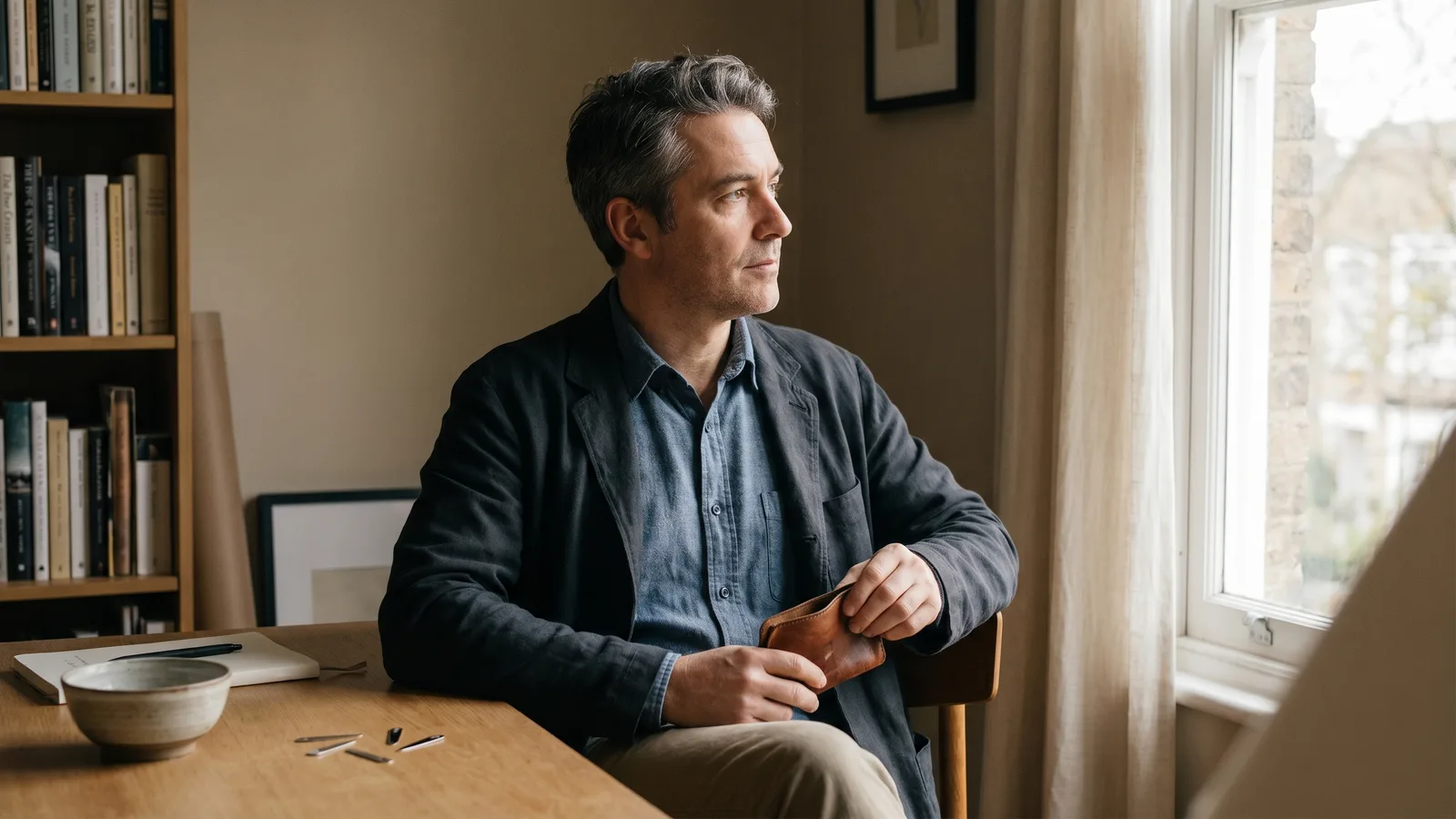 A man in a crisp, structured collar, emphasizing the importance of knowing where to store collar stays.
